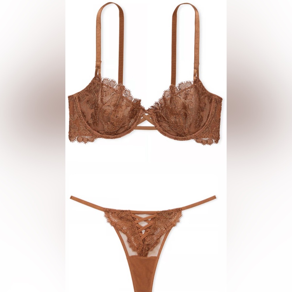 Victoria's Secret Dream Angels Wicked Unlined Boho Floral Embroidery Bra & thong